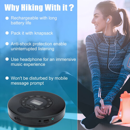 Φορητό CD Player με ηχείο HiFi, LCD, MP3, Anti-Skip, Επαναφορτιζόμενο – Συμβατό με 1