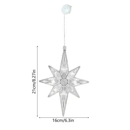 Χριστουγεννιάτικο φωτιστικό παραθύρου LED Octagon Star με βεντούζα – Λειτουργεί με 2
