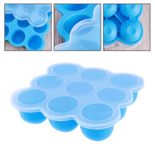 Safety Silicone Portabable Baby Food Container Infant 9 Lattice Jelly Storage Box Freezer Tray Crisper (Sky-blue)