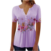 Stil Sommarblommiga Eleganta Lila Toppar för Dam - Damblusar (L)