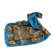 Bandana feminina quadrada, lenço de cabeça vintage para outono, em cetim, ideal para cabelos finos no verão, estilo boho, azul, tamanho único.