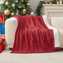 Cable Knit Throw Blanket for Couch, Chenille Sherpa Soft Cozy Throw Blankets for Sofa Chair Comfortable Home, 50"x60", Red