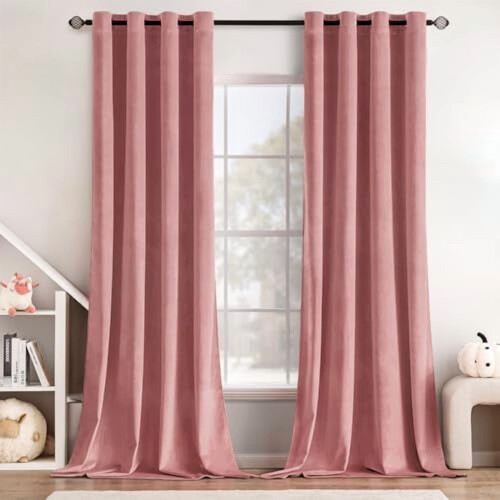 Cortinas blackout de veludo com isolamento térmico rosa blush, 52x90 polegadas, conjunto de 2, com ilhós, para home theater, quarto de menina,