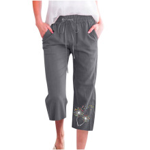 Damen-Cargo-Caprihose, lockere Passform mit Taschen, lässiges Sommer-Design mit Blumenmuster