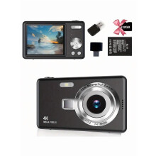 4K12MP Digitalkamera mit 16-fachem Zoom, 2,4"-Bildschirm, Autofokus, Vlog- und Reisekamera – Kompatibel mit SD-Karten (Schwarz/Silber)