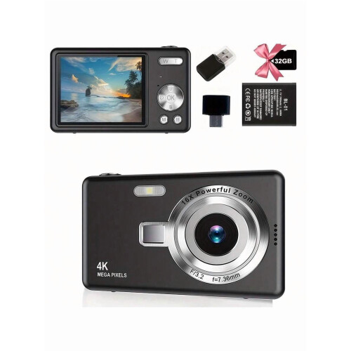 Ψηφιακή φωτογραφική μηχανή 4K12MP με ζουμ 16X, οθόνη 2,4", αυτόματη εστίαση, κάμερα για
