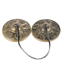 Sino tibetano Tingsha para meditação, feito à mão - 6,5 cm (2,6 pol.), adornado com os oito símbolos auspiciosos budistas.