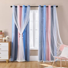 Mørklægningsgardiner med stjerneprint til børneværelse – 81 cm B x 91 cm