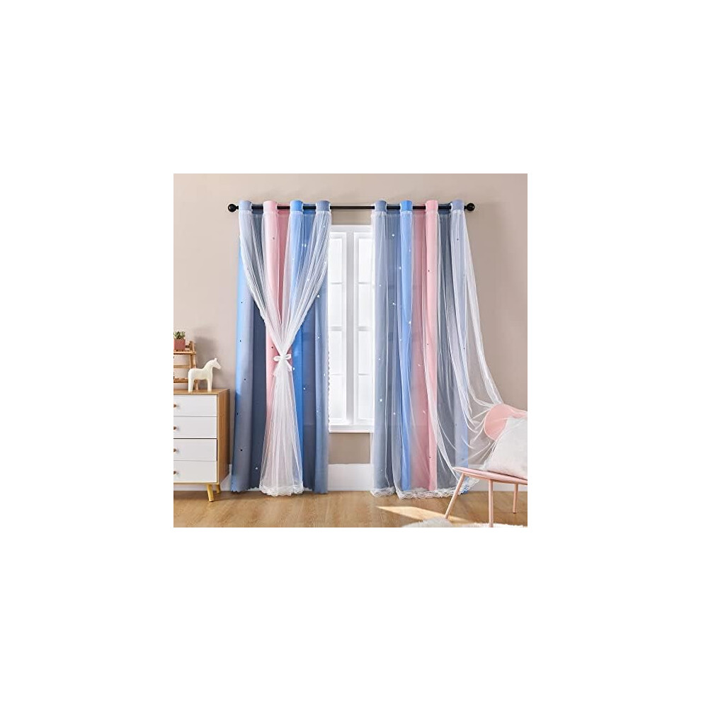 Star Print Blackout Curtains for Kids Bedroom – 34" W x