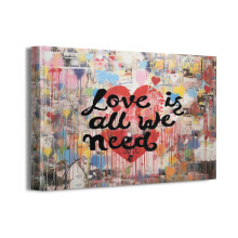 Graffiti-Leinwandposter „Love Is All We Need“ im Banksy-Stil, 40 x 30 cm, gerahmt, moderne Wandkunst für Büro, Schlafzimmer, Küche –
