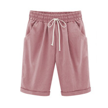 Naisten shortsit, taskulliset jerseyshortsit, kävely- ja urheilushortsit, pinkki, S