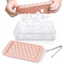 Round Ice Cube Tray with Lid & Bin – 2-Pack Pink
