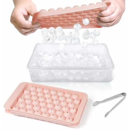 Round Ice Cube Tray with Lid & Bin – 2-Pack Pink