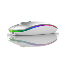 Oplaadbare optische draadloze muis met RGB-ledverlichting, zilverkleurig