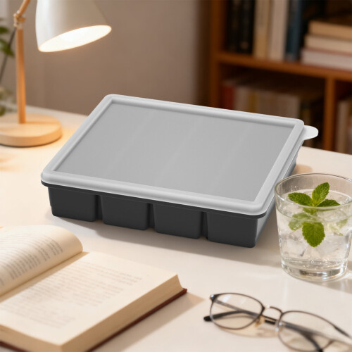 Large Silicone Ice Cube Tray with Lid, Food Grade,