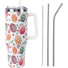 Gobelet isotherme de Noël de 1,2 L avec couvercle à poignée et paille, isolé sous vide et étanche – Motif flocons de neige et lumières, en
