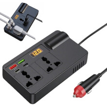 Lasc Tiontaire - Inbhéirtóir Gluaisteáin 12V/24V 200W DC go AC220V, Luchtairí USB/PD/Cineál-C, Brath Voltais B.