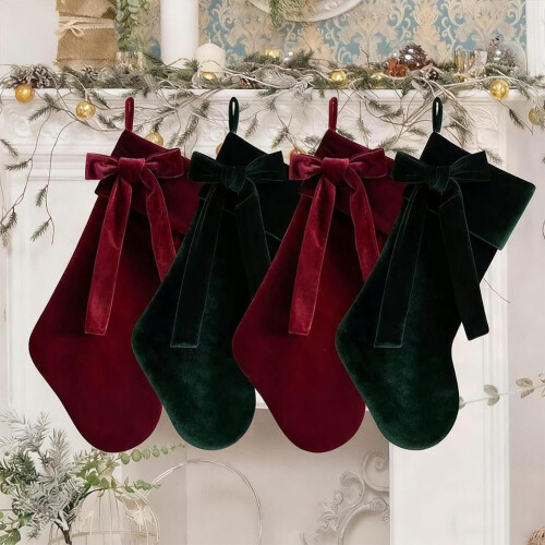 19-inch Velvet Christmas Stocking with Bow