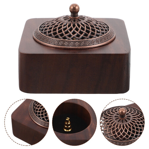 Vintage Wooden Cone Incense Burner with Copper Base