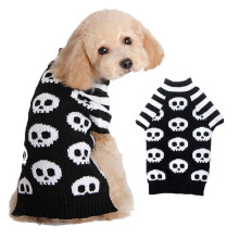 Halloween-Hundepullover-Sets, schwarz-weiß, Totenkopf-Welpenkleidung, Strickwaren für Hunde und Katzen, Kostüm-L