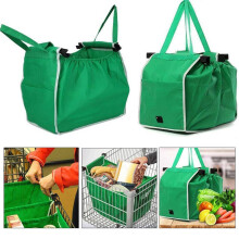 Reusable Shopping Trolley Bags Grab and Go Bag Collapsible Grocery Tote Bags with Handles,Clip on Shopping Cart Large 1Pack