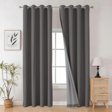 Dark Grey Blackout Curtains 120", Thermal Insulated, Total Darkening Solid Drapes with Grommets for Living Room & Bedroom
