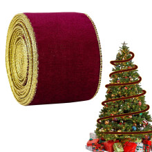Wijnrood fluwelen lint, 6,35 cm x 195 cm, met metallic gouden accenten, voor het inpakken van cadeaus, kerstboomversiering en knutselprojecten —