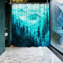 Forest Pine Tree Shower Curtain, Waterproof Polyester, 70"
