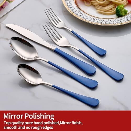 Stainless Steel Silverware Set Sapphire Blue 20-Pc 2