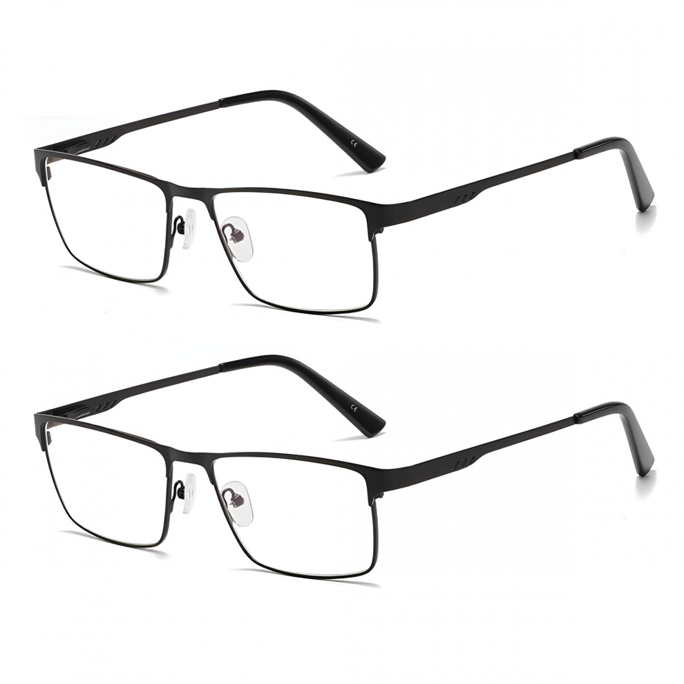 2 Pairs of Mens Classic Rectangle Reading Glasses +4.5, Metal Black Spring Hinges Classic HD Rimmed High Power Readers 4.5