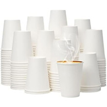 Vasos desechables de papel blanco de 355 ml (12 oz), paquete de 100 unidades, para bebidas calientes – Compatibles con cafeterías y bistrós.