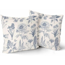 Housses de coussin décoratives à motif floral vintage 50 x 50 cm, lot de 2, bleu neutre, style bohème champêtre, compatibles avec les coussins