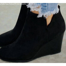 UTTOASFAY Fashion Dames Suède Wedges Laarzen met Rits Effen Kleur Korte Enkellaarsjes Ronde Neus Schoenen Zwart8(39)