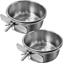 Foderkop i rustfrit stål til fuglebur med klemme – 2 stk.