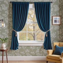 Velvet Blackout Curtains 52 x 120 in Dark Blue Pair