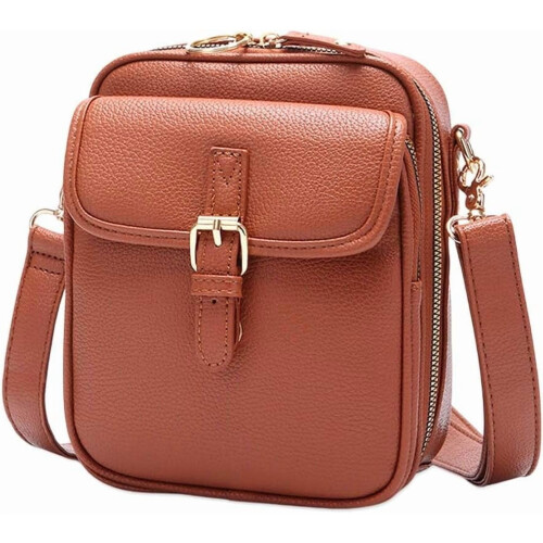 Bolsa transversal feminina em couro PU com vários compartimentos