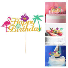 Adorno para pastel de flamenco hawaiano, decoración tropical para fiestas de cumpleaños en la playa, adorno para pastel para fiestas de verano,