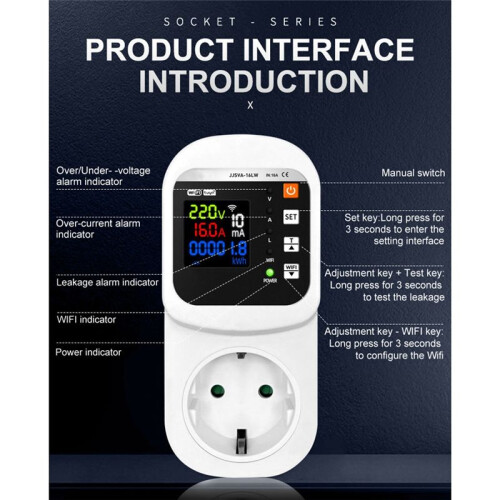 Tuya WiFi  Socket Voltage & Current Protector Stabilizer Multifunctional Power  Meter Plugue UE 1