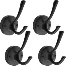 Lot de 4 crochets muraux noirs mats, crochets doubles robustes en métal pour manteaux, serviettes, sacs à dos – Convient pour salle de bain,