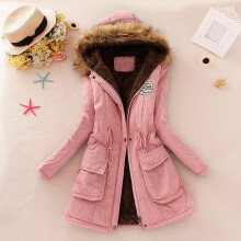 Winterjas voor dames, warm, met capuchon, slanke pasvorm, roze, maat M