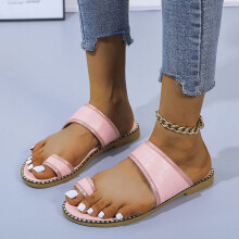 Slippers for Women Summer New Women's Shoes Solid Color Sequin Edge Casual Slipper Toe Sandals Women Flip Flops for Women Pink 42