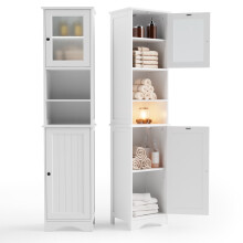 Colonne de rangement pour salle de bain – Portes à double sens, étagères réglables, armoire à linge autoportante anti-basculement pour la