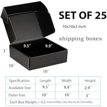 Szállítódobozok 10x10x3 hüvelykes fekete hullámkarton 25 db-os csomag