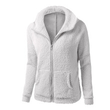 Zimné kabáty pre ženy, sherpa bunda s dlhým rukávom na zips, módna teplá mikina s vreckami, béžová, XXL
