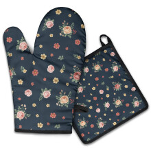 Conjunto de 2 luvas de forno Pioneer com estampa floral, resistentes ao calor, 19,5 cm x 30,5 cm.