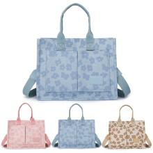 Dámske plátené tašky, vonkajšie vrecká, kvetinový vzor, odnímateľný popruh, crossbody kabelka s hornou rukoväťou, plstená kabelka cez