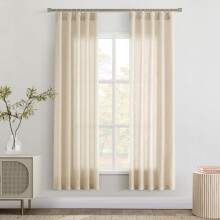 Natural Semi-Sheer Linen Curtains 38x72", 2 Panels, Light Filtering, Back Tab & Rod Pocket, Farmhouse Beige