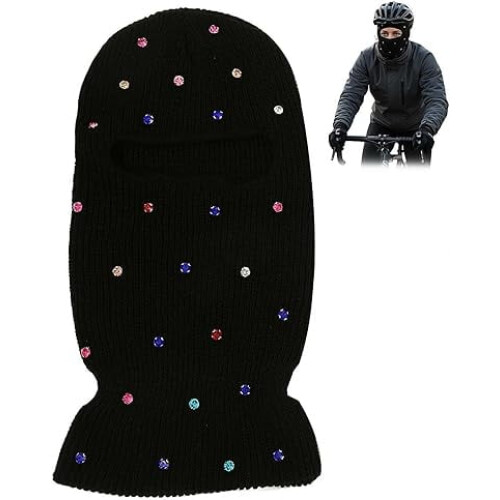 Vinter varm balaklava med strass och stickad helmask1
