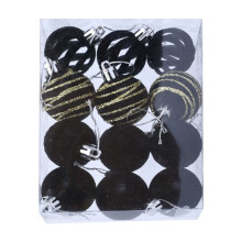 Black Flocked Velvet Christmas Ornaments 12 Pack 4cm