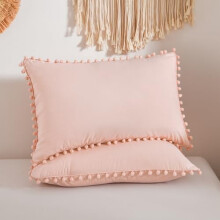 King Size Pom Pom Pillow Covers Set of 2, 20x36 in, Soft